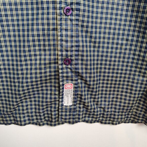 Ecko Button-Up Shirt Men's XL Blue/Yellow Plaid Short Sleeves Collared - Picture 4 of 10